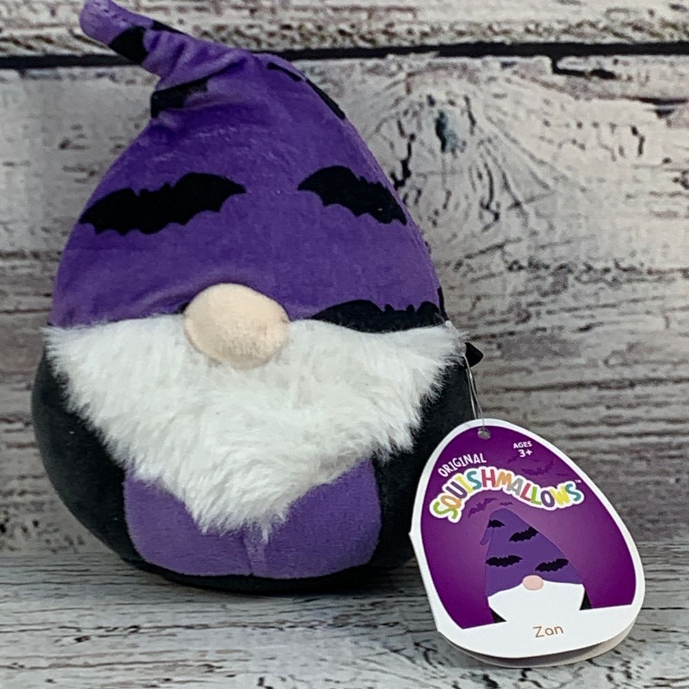 Original Squishmallows Halloween Gnome Zan Plush Purple‎ Bat Pattern 4.5 inch